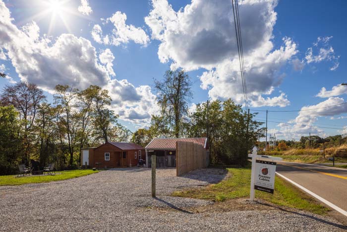 Exterior view of cozy woodland cabin