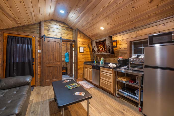 Bathroom with shower and vanity