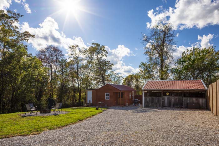Cabin surrounded by forest near hiking trails