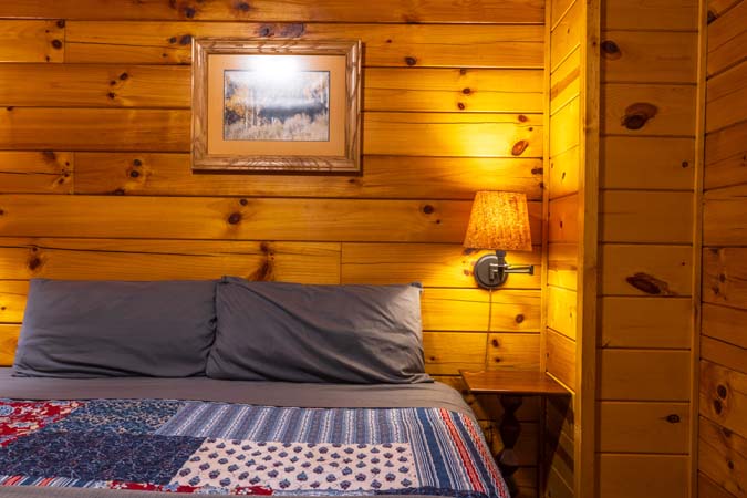 Private king bedroom at Cardinal Cabin