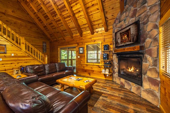 Comfortable bedroom furnishings at Cardinal Cabin