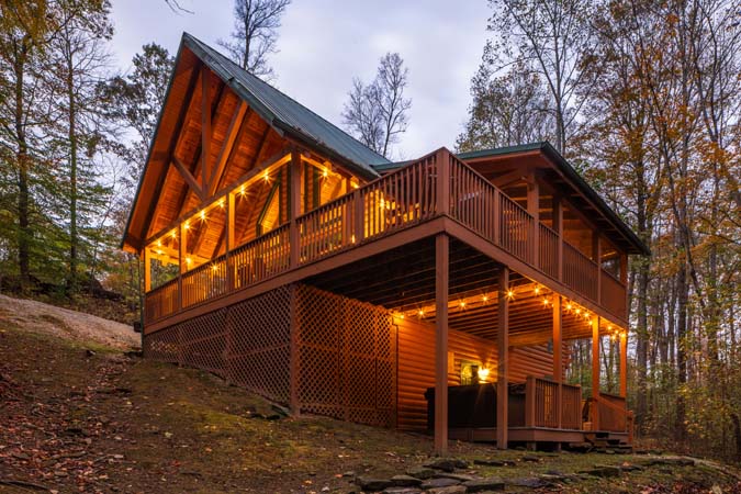 Lower deck and wooded views at Cardinal Cabin