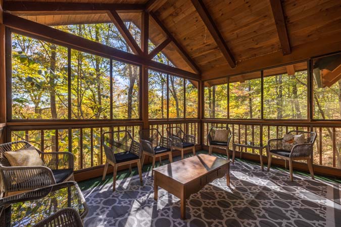 Deck space for relaxing outdoors at Chickadee Cabin