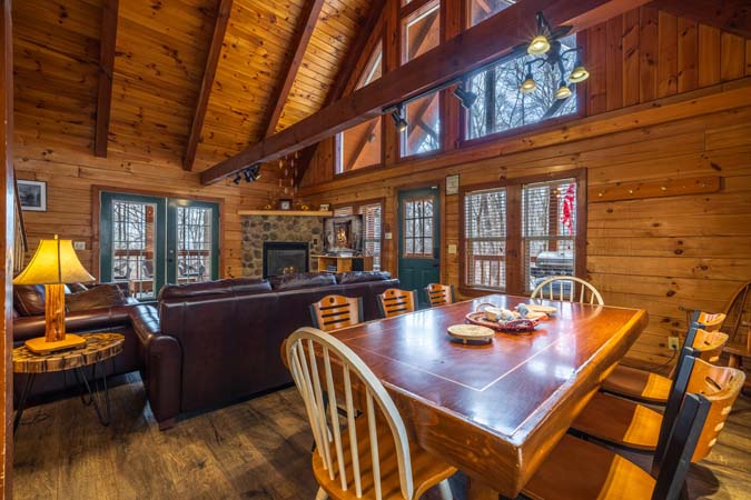 Dining area inside Chickadee Cabin
