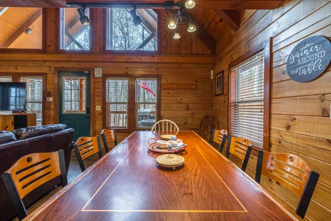 Main floor king bedroom at Chickadee Cabin