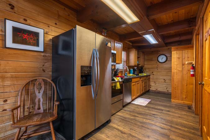 Lower level queen bedroom at Chickadee Cabin