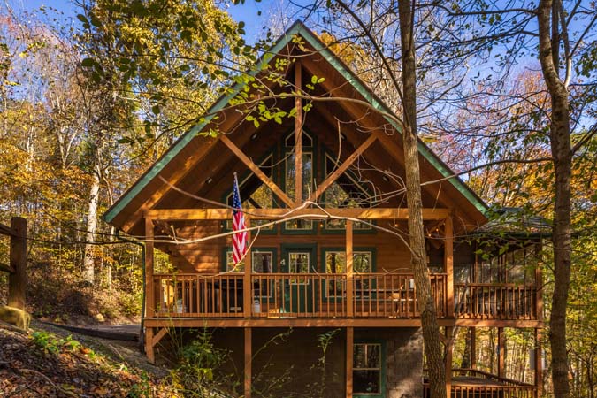 Lower deck with hot tub at Chickadee Cabin