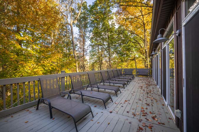 High Point Lodge illuminated in evening