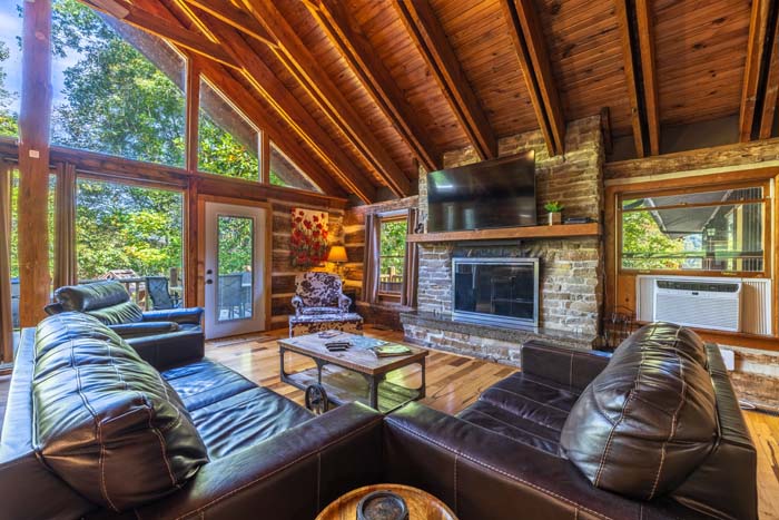 Original hand hewn log cabin interior