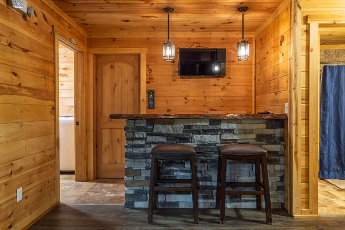 Outdoor deck beside pool house