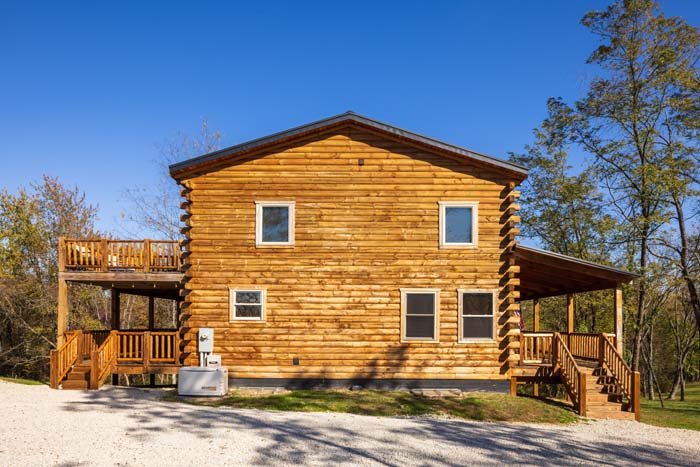 Log cabin gable end with decks