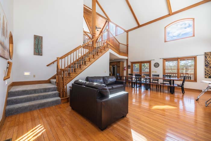 Entertainment area with air hockey and arcade setup