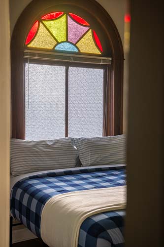 Close-up of church steeple detail at Dragonfly Inn