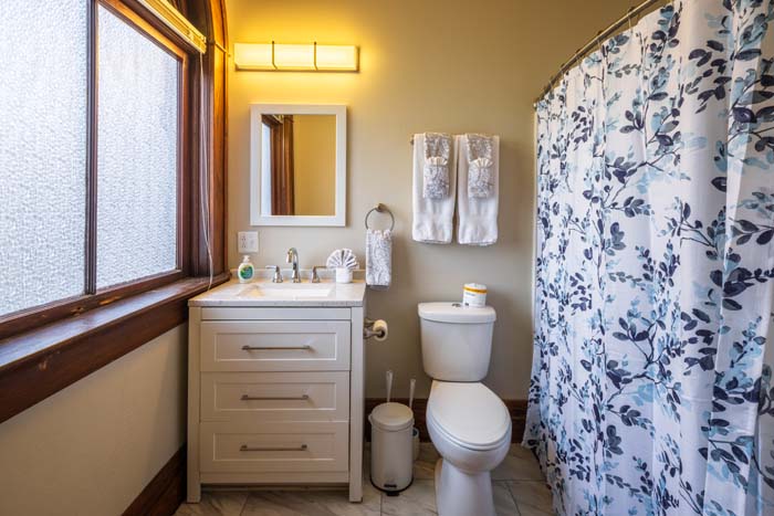 Backyard view with hot tub and picnic table