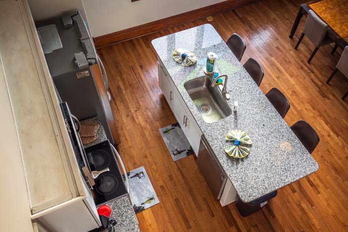 Nighttime exterior lighting and peaceful rural backdrop