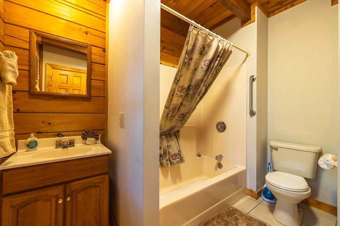 Private queen bedroom at Mockingbird Cabin