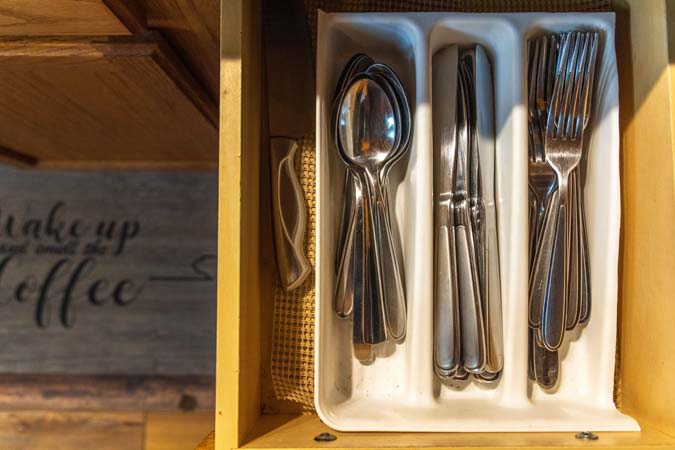 Laundry area inside Mockingbird Cabin