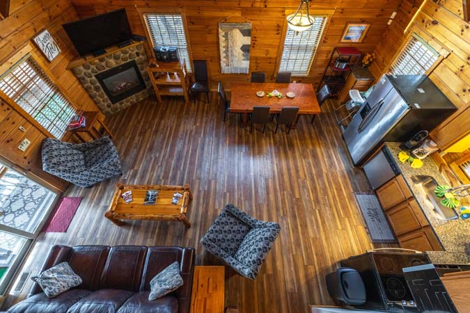 Outdoor fire ring with seating at Mockingbird Cabin