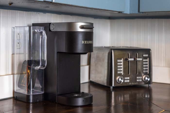 Keurig coffee maker and toaster on the counter