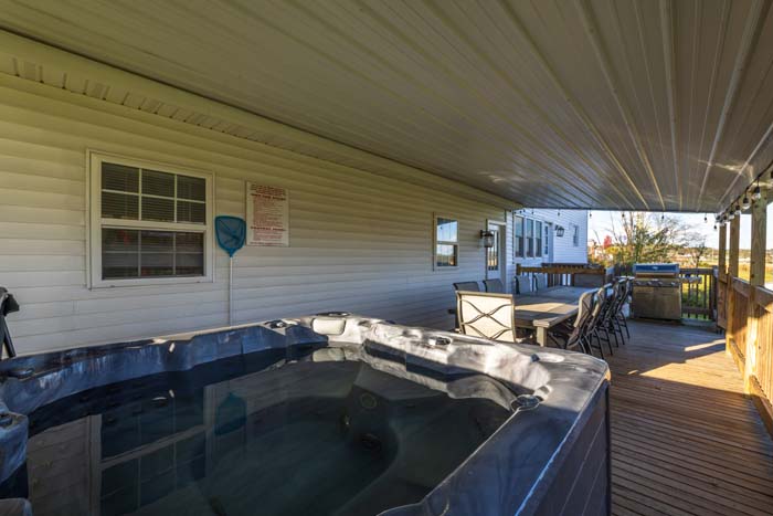 Deck hot tub with countryside views