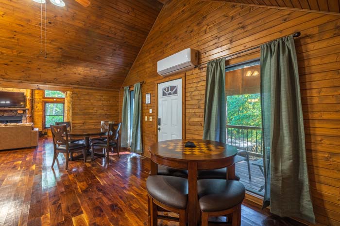 Cabin exterior surrounded by trees