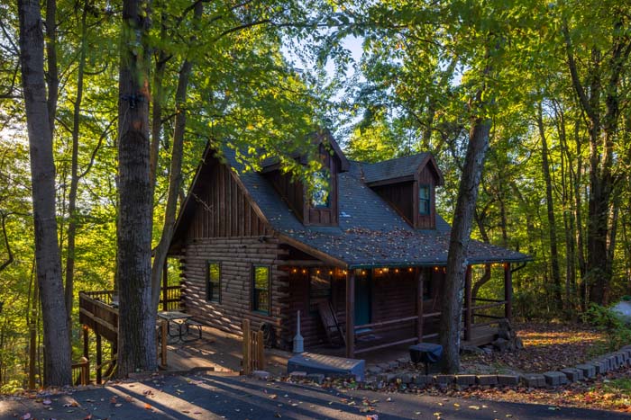 Secluded log cabin with wraparound deck