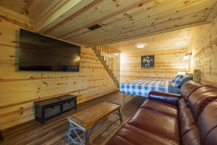 Winter cabin retreat view