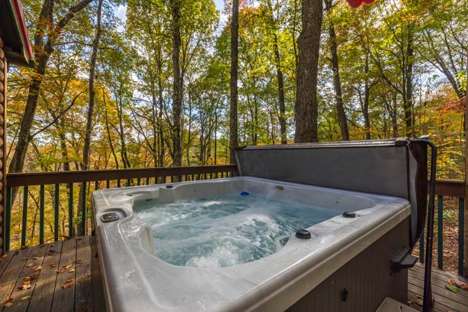 Big Oak Cabin driveway with slight decline in wooded setting