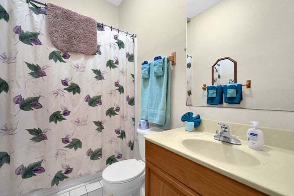 Inviting cabin bathroom with modern amenities