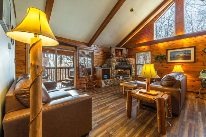Treetop hot tub view at Bluebird Cabin