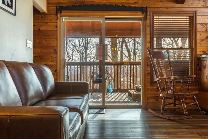 Outdoor fire ring with seating at Bluebird Cabin