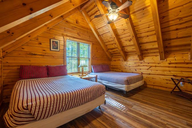 Indoor entertainment space at Catbird Cabin