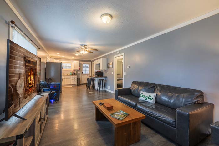 Backyard with fenced play area