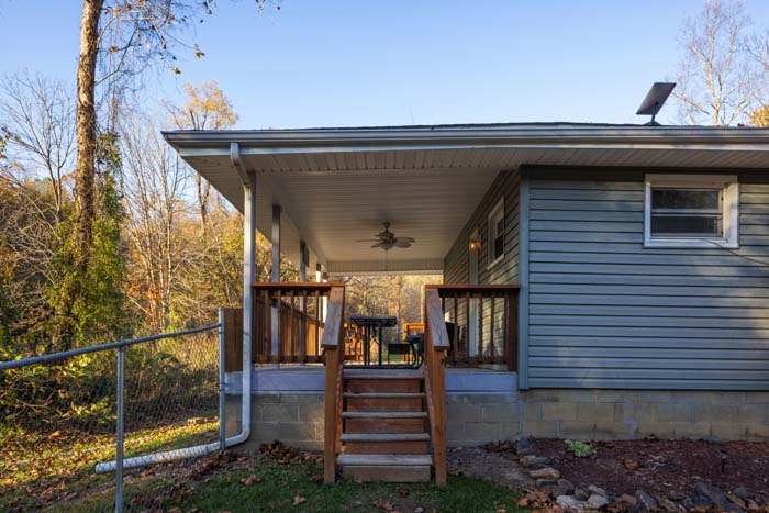 Covered front porch with seating area