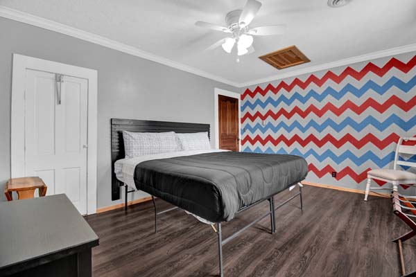 red white and blue chevron desing on wall
