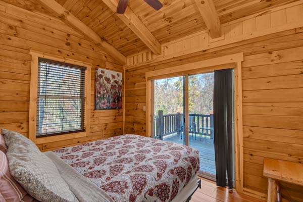 Wooden log cabin architecture in the bedroom