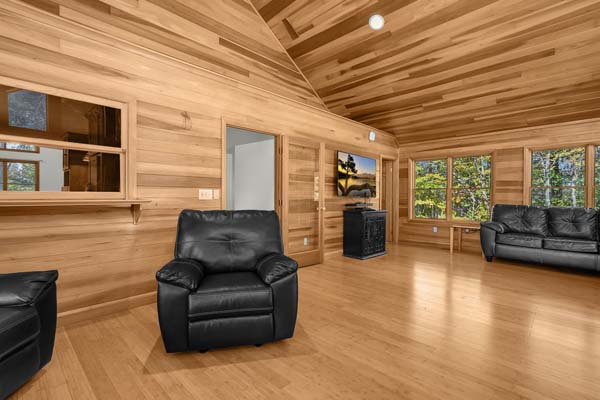 living room with wood features