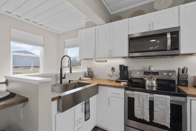 Modern kitchen inside container home in Hocking Hills Ohio
