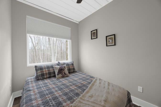 Queen bedroom inside container rental in Hocking Hills Ohio