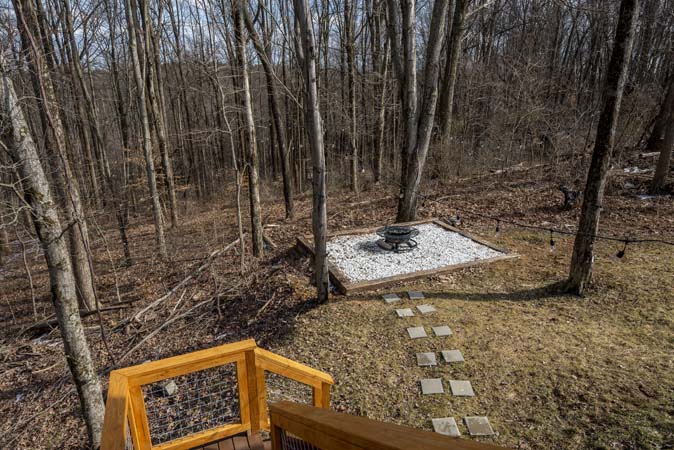 Large deck overlooking forest views in Hocking Hills Ohio