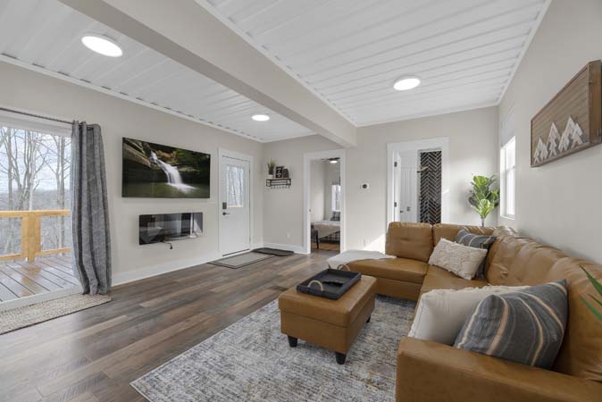 Outdoor seating area with scenic views in Hocking Hills Ohio