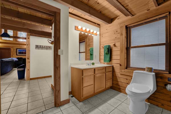 Tranquil ambiance in the cabin bathroom