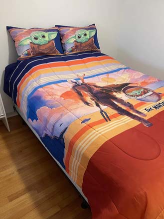 childs bed with Mandalorian bedding