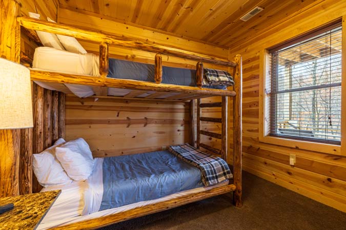 Upper level king master suite at Little Pine Cabin