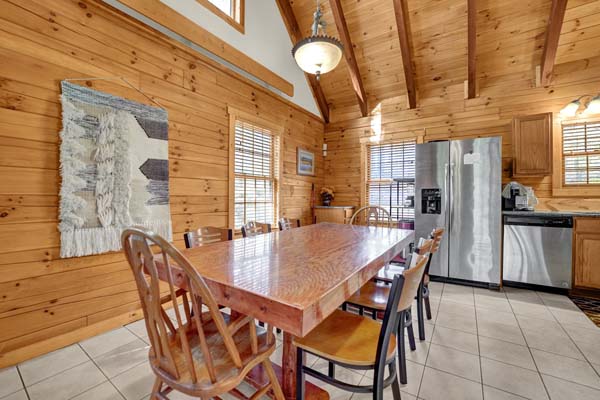 Wooden log cabin architecture in the dining area