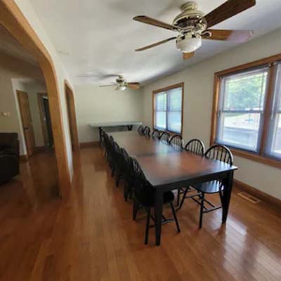 view of dining room from kitchen