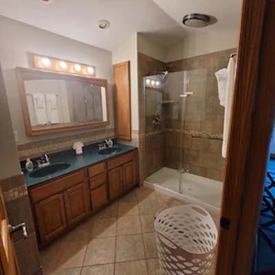 bathroom with double vanity