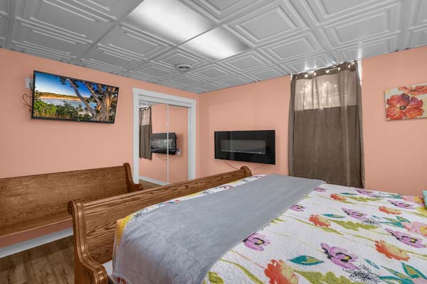 bedroom with peach colored walls