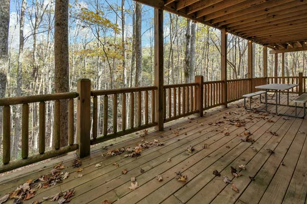 Cozy cabin deck amidst nature