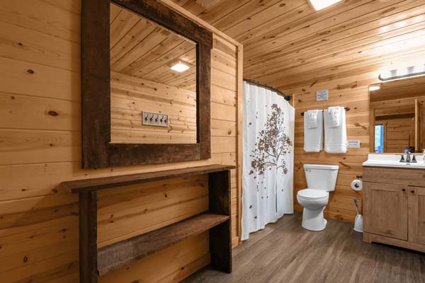 Wooden log cabin architecture in the bathroom